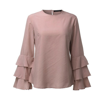 ZANZEA Women Tops 2018 Elegant Ladies Blouses Shirts O Neck Flounce Long Sleeve Solid Casual Loose Blusas Femininas Plus Size