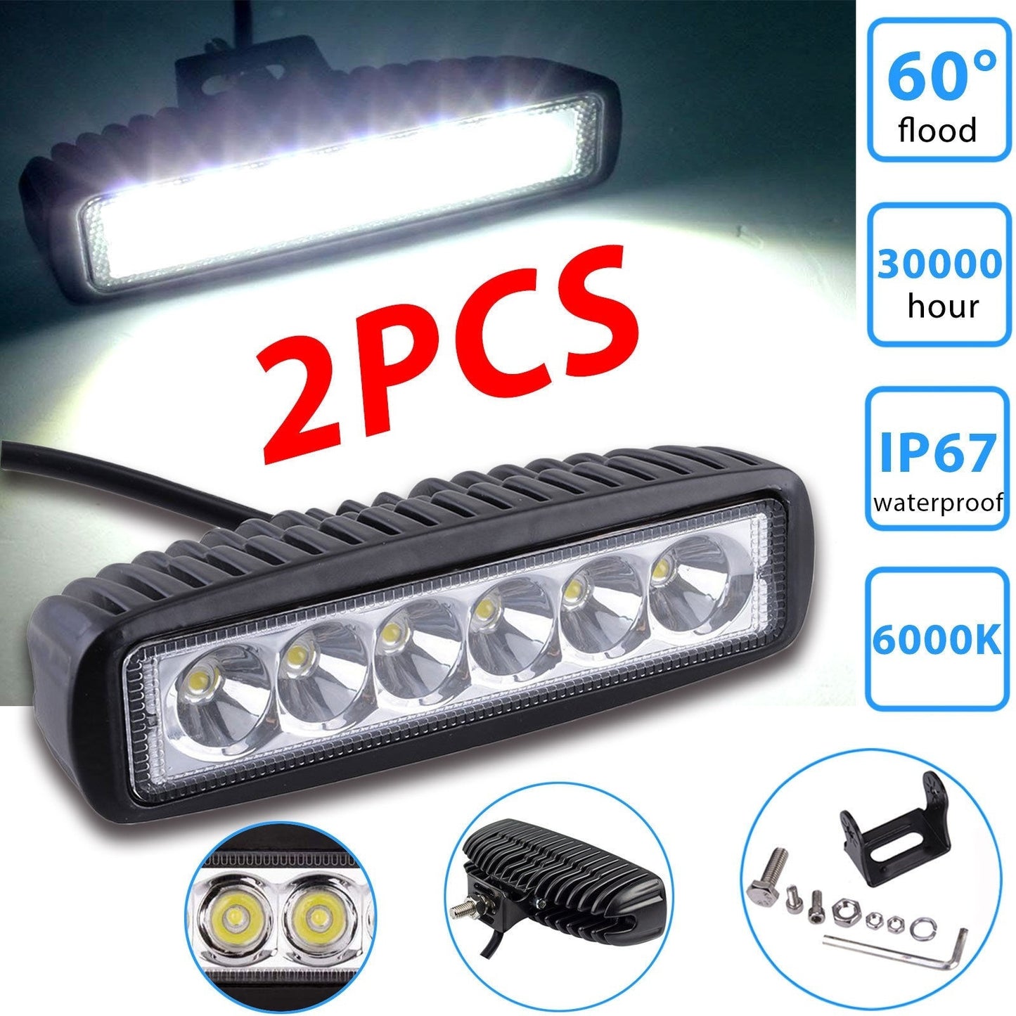 2pcs 18W / 36W LED Work Light Bar Flood Driving Head Lamp Offroad SUV Boat Fog Lights  Fast and Furious