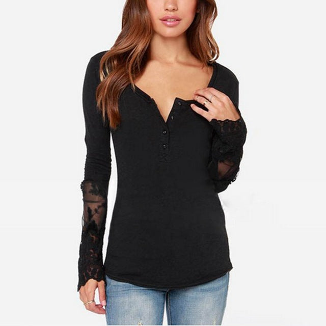 ZANZEA Spring Blusas 2018 Fashion Women Lace Patchwork Shirts Slim Long Sleeve O-Neck White Black Blouse Tops Plus Size