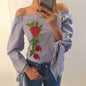 Women Blouses Floral Embroidery Off Shoulder Blouse 2018 Spring Autumn Long Sleeve Shirt Women Camisas Femininas Bow Women Tops