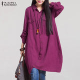 ZANZEA Fashion Women Blouses 2018 Autumn Long Sleeve Irregular Hem Cotton Shirts Casual Loose Blusas Tops Plus Size S-5XL