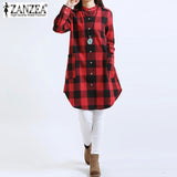 Hot Sale Fashion Blusas 2018 Zanzea Autumn Women Plaid Shirts Blouses Long Casual Loose Vintage Tops Plus Size M-XXL