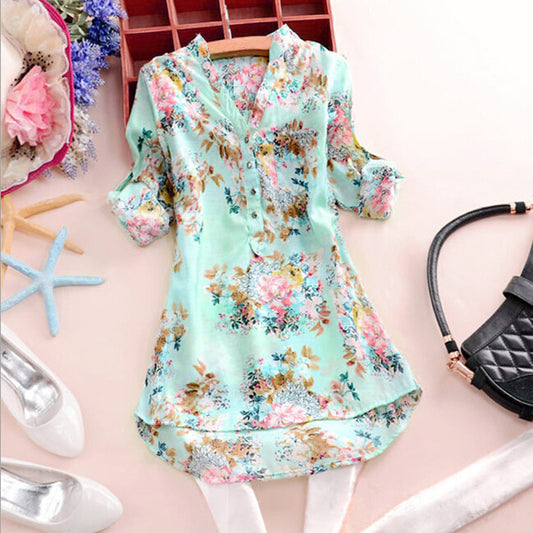 ZANZEA Elegant Blusas 2018 Women Sexy Floral Print Long Fold Sleeve Blouse Casual Shirts Chiffon Loose Tops Plus Size 3XL Tee