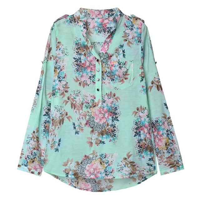 ZANZEA Elegant Blusas 2018 Women Sexy Floral Print Long Fold Sleeve Blouse Casual Shirts Chiffon Loose Tops Plus Size 3XL Tee