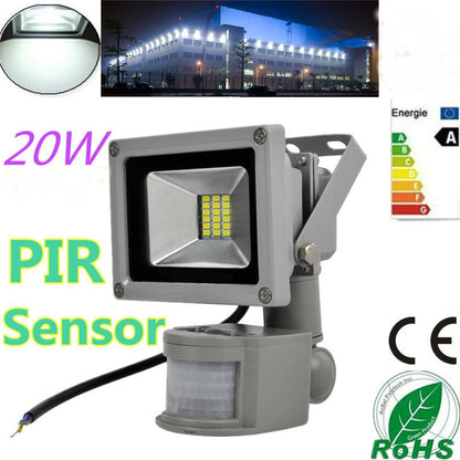 20W 85-265V Cool White Flood Light IP65 Waterproof LED Outdoor Lamp PIR Motion Sensor Spotlight