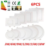 6PCS 3-18W Round/Square Ultra Slim LED Panel Recessed Spot Light Ceiling Flat Cool White/Warm white