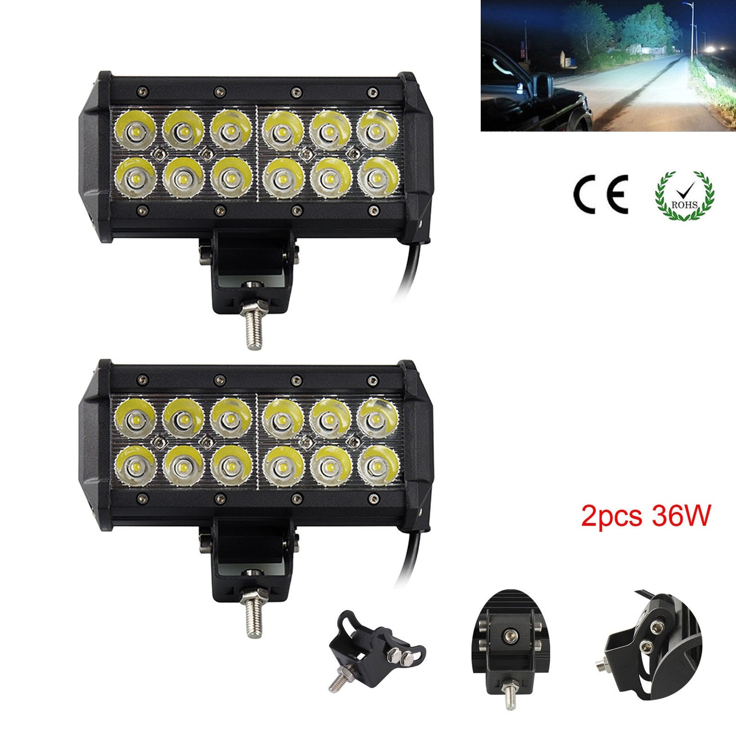 2PCS 6.5Inch 36W LED Spot Work Light Bar Offroad Driving 4WD Truck ATV SUV Lamp