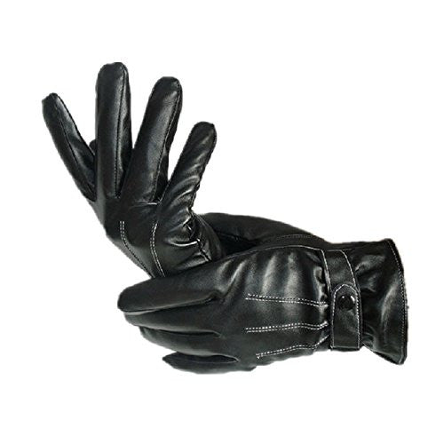Men's Fashion Waterproof Windproof PU Leather Gloves Winter Warm Cashmere Gloves Color:Black