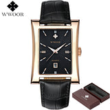 Top Brand Luxury Men's Square Quartz Watch Men Waterproof Genuine Leather Casual Sports Wrist Watch Male Famous WWOOR Date Clock