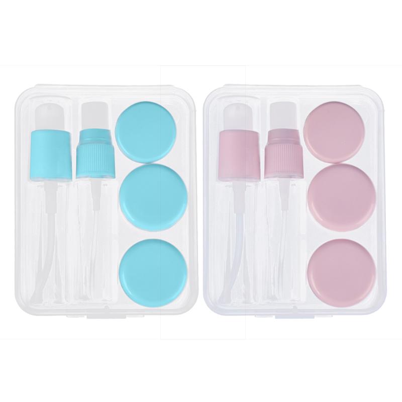 6pcs/Set Refillable Travel Bottles Set Package Cosmetics Bottles Plastic Pressing Spray Bottle Makeup Tools Kit Pink Blue