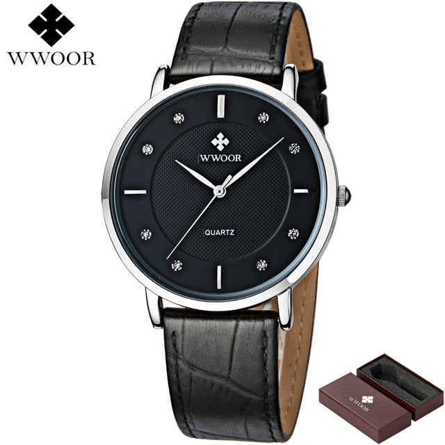 Top Brand Luxury WWOOR Men Waterproof Sports Watches Men's Quartz Ultra Thin Clock Male Genuine Leather Strap Casual Wrist Watch