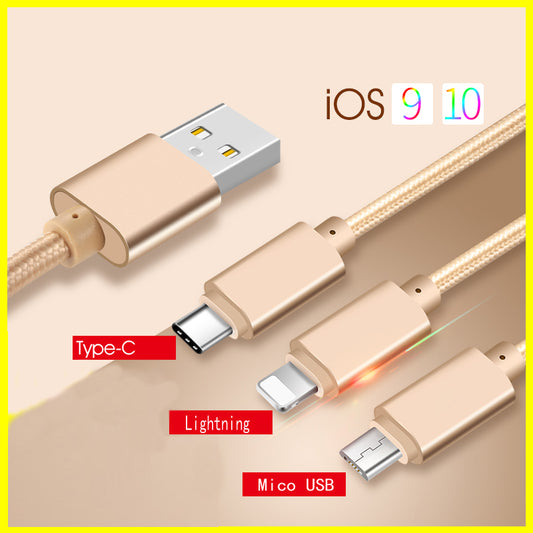 3 in 1 Mobile Phone Cables Micro USB Cable for Samsung huawei for iPhone 7 5 5s se 6 6s Plus /Type-c Cable For Xiaomi Meizu LGG5