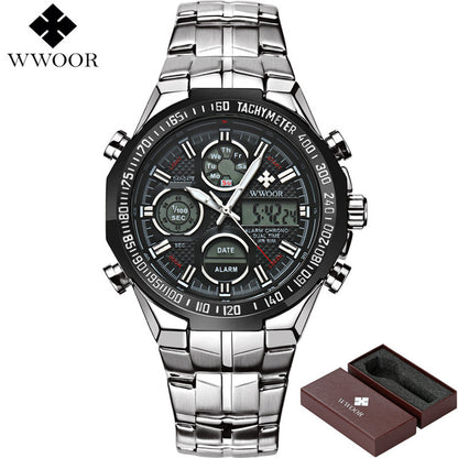 WWOOR Men Waterproof Sports Watches Men Brand Luxury Quartz Analog LED Digital Clock Male Army Military Watch relogio masculino