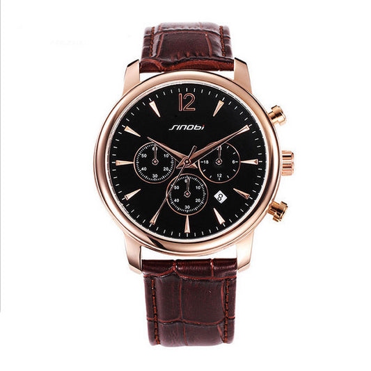 SINOBI men luxury brand sports watch waterproof leather quartz watch