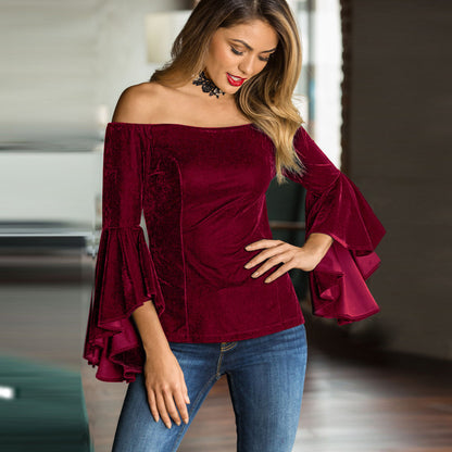 Women Off The Shoulder Blouse Long Sleeve Ladies T Shirt Loose Casual Tops