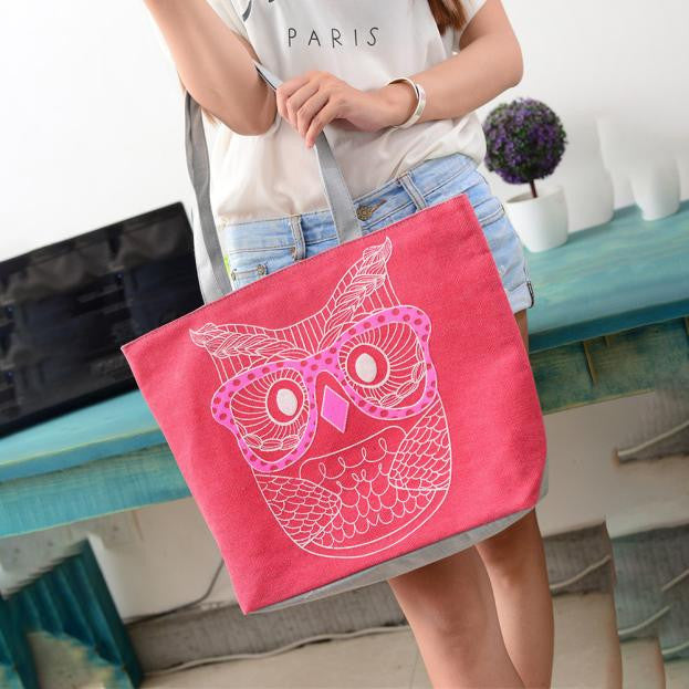 Fashion Lady Owl Shopping Handbag Shoulder Canvas Bag Tote Purse