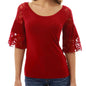 Women Loose Solid Lace Half Sleeve O-Neck Blouse Casual Tops T-Shirt