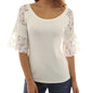 Women Loose Solid Lace Half Sleeve O-Neck Blouse Casual Tops T-Shirt