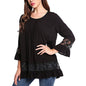 Women 3/4 Sleeve Speaker Sleeve Tops Lace Tops Blouse T-Shirt