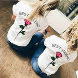Women Best Friend Letters Rose Printed T Shirts Causal Blouses Tops