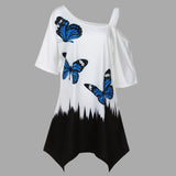 Large Size Women Butterfly Printing T-Shirt Short Sleeve Casual Tops Blouse