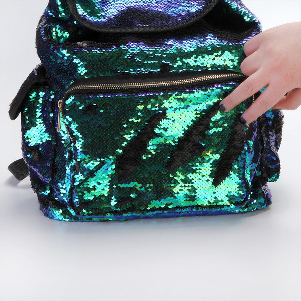 Double Color  Sequins  Girls School Bag Soft Backpack Fashion Bag