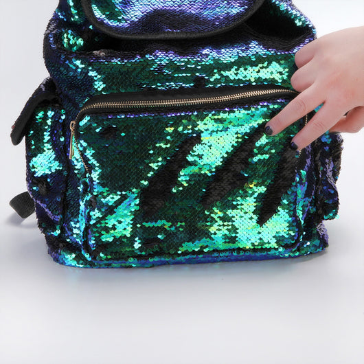 Double Color  Sequins  Girls School Bag Soft Backpack Fashion Bag