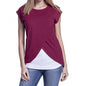 Women's Maternity Nursing Wrap Top Cap Sleeves Double Layer Blouse T Shirt