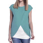 Women's Maternity Nursing Wrap Top Cap Sleeves Double Layer Blouse T Shirt