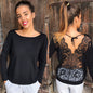 Women Backless O-Neck Lace Long Sleeve Sweatshirt Pullover Tops Blouse Shirt