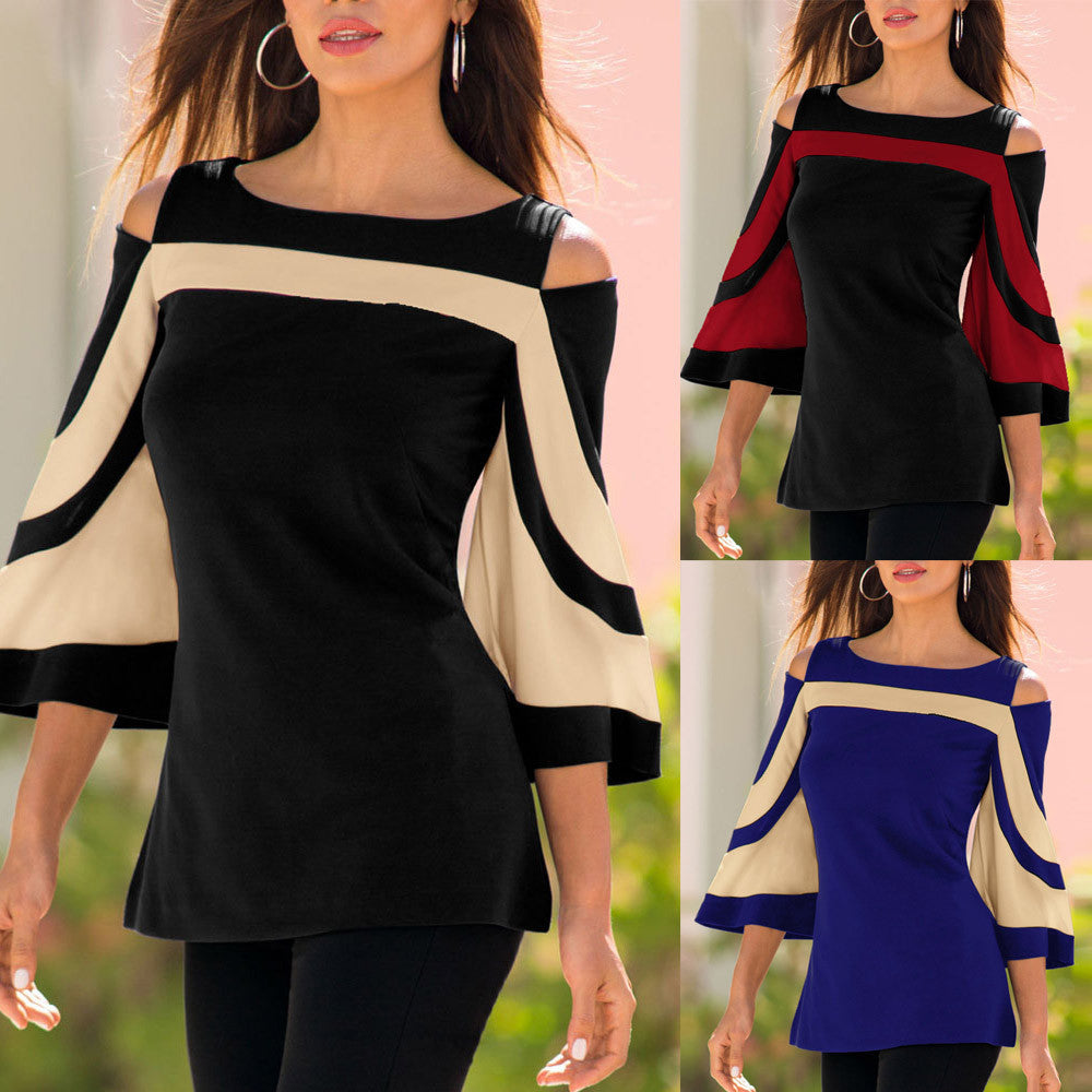 Women Cold Shoulder Long Sleeve Sweatshirt Pullover Tops Blouse Shirt