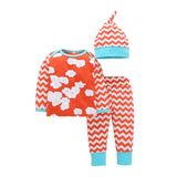 Newborn Kids Baby Outfits Clothes Print Romper+Long Pants+Hat+Headband Set