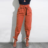 Womens Belted High Waist Trousers Ladies Party Casual Pants