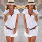 Women Summer V Neck Lace Short Sleeve Dress