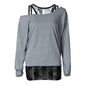 Womens Fashion Lace Vest Blouse Stitching Oblique Collar Bat Long Sleeve Tops