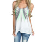 Women Feather Print Sleeveless Shirts Blouse Casual O-neck Tank Tops T-Shirt