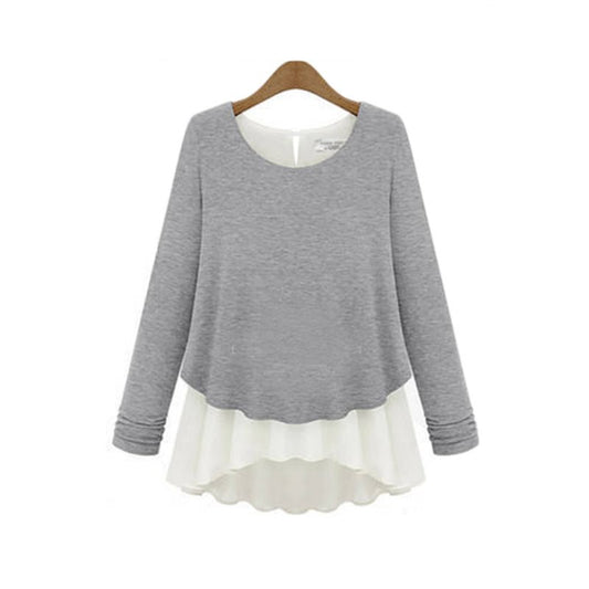 Two-piece stitching thick chiffon shirt bottoming shirt sweater long-sleeved