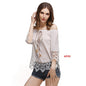 women slash neck lace loose streetwear shirts lace stitching a word short sleeve