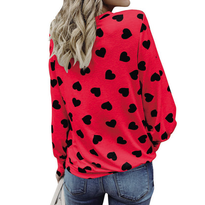 Women Love Printing Valentine's Day Gift Long Sleeve Crop Jumper Pullover Tops