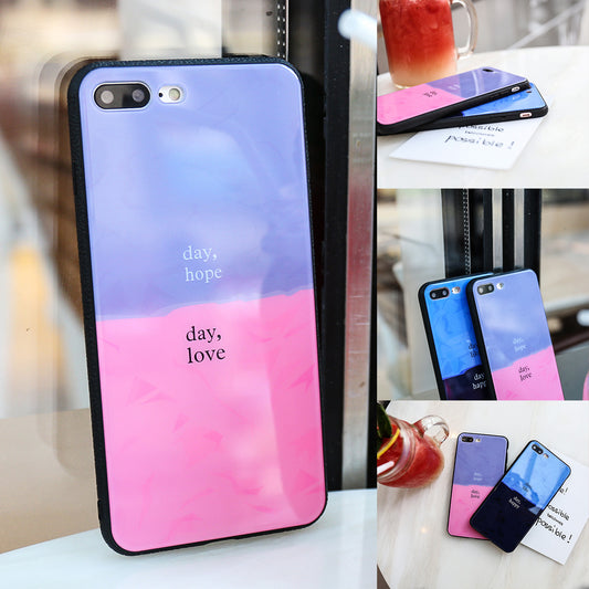 Soft TPU Frame Phone Shell Tempered Glass Assorted Colors Phone Shell Anti-drop Case for IPhone 6/6S IPhone 6/6Splus IPhone 7/8 IPhone 7/8plus IPhone X