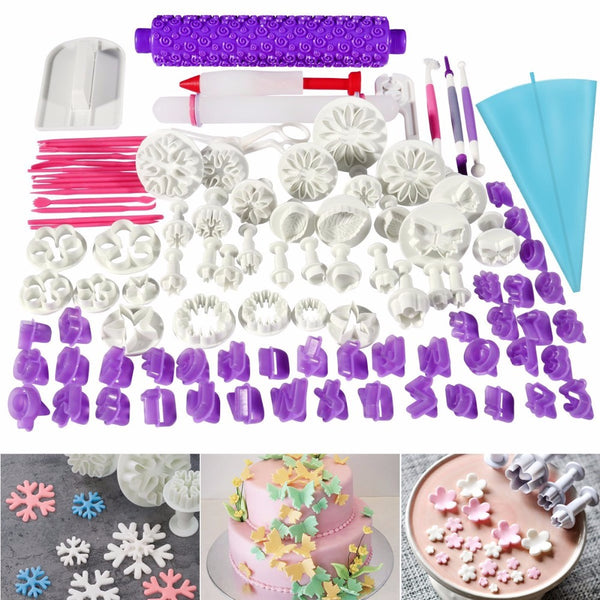 Facemile 94pcs Cake Decorating Tools Plunger Fondant Cake Pastry Cutters Baking Tools Dough Roller Rolling Pin Full Set 74022
