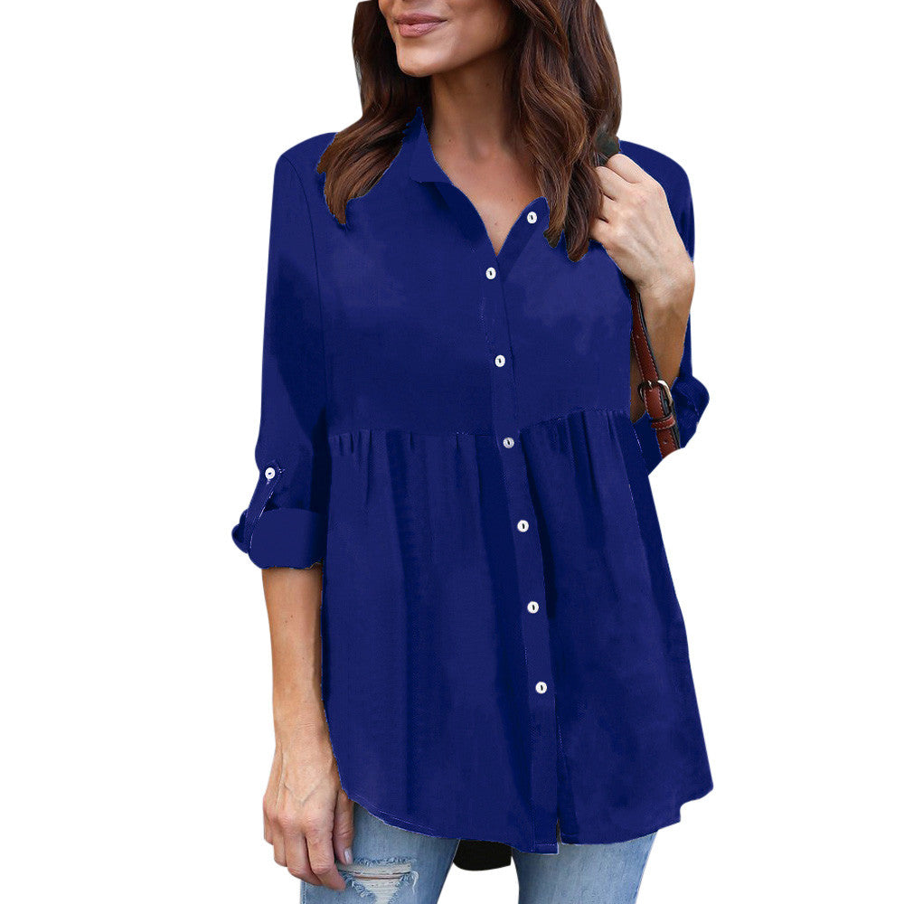 Womens Plus Size Solid Long Sleeve Casual Chiffon Ladies OL Work Top T Shirt