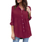 Womens Plus Size Solid Long Sleeve Casual Chiffon Ladies OL Work Top T Shirt