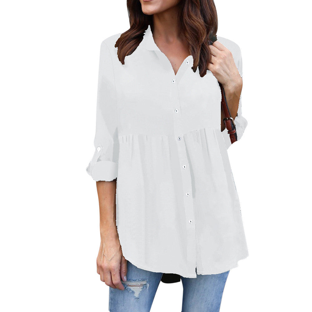 Womens Plus Size Solid Long Sleeve Casual Chiffon Ladies OL Work Top T Shirt