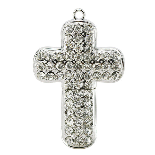 Crystal Metal Christian Cross USB Flash Drive 8GB 16GB 32GB 64GB Pendrive Pen Drive USB 2.0 Flash Memory Stick Personalized Gift