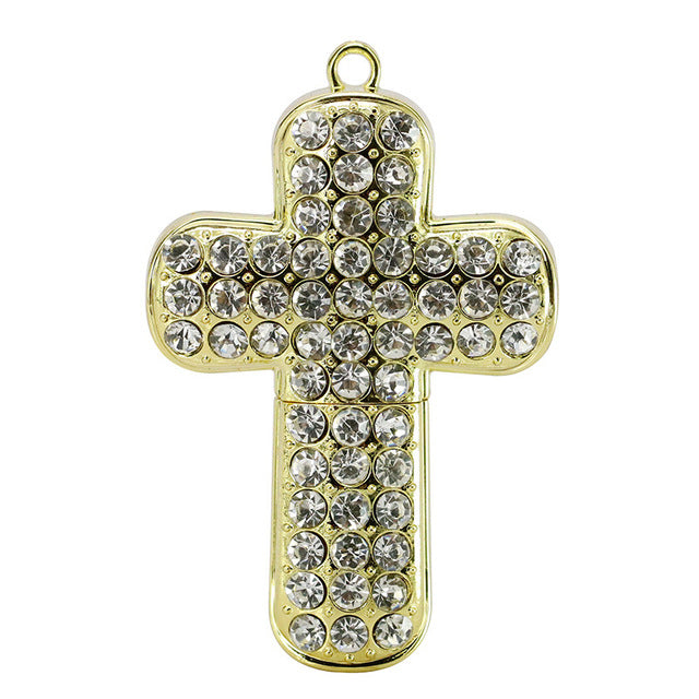 Crystal Metal Christian Cross USB Flash Drive 8GB 16GB 32GB 64GB Pendrive Pen Drive USB 2.0 Flash Memory Stick Personalized Gift