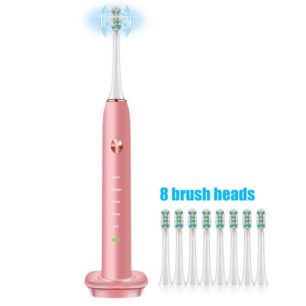 Wireless Induction Rechargeable Sonic Electric Toothbrush with 8 Toothbrush Head