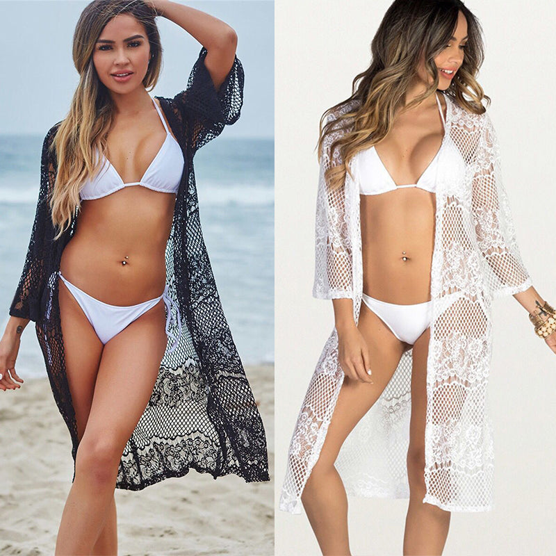 Sexy Bikini Cover Up 2018 Summer Floral Embroidery Blosues Tops Swimwear Blusa Women Beach Cardigan Bathing Suits White Black