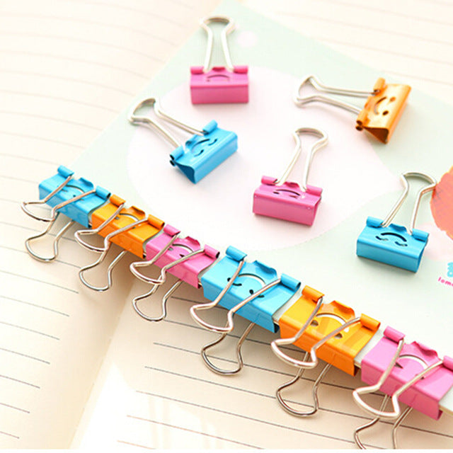 40Pcs 19mm Smile Cute Binder Clips For Home Office Books File Paper Organizer School Supplies Student Stationery