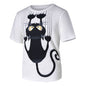 Men Women Couple Models Cat Pattern Print Short-Sleeved T-Shirt Tops Blouse